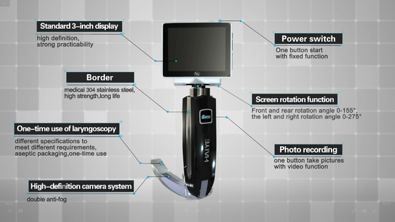 Output pengisi daya 5V, 2000mA Video Laringoskop Pediatrik Dengan Pisau Anti Kabut